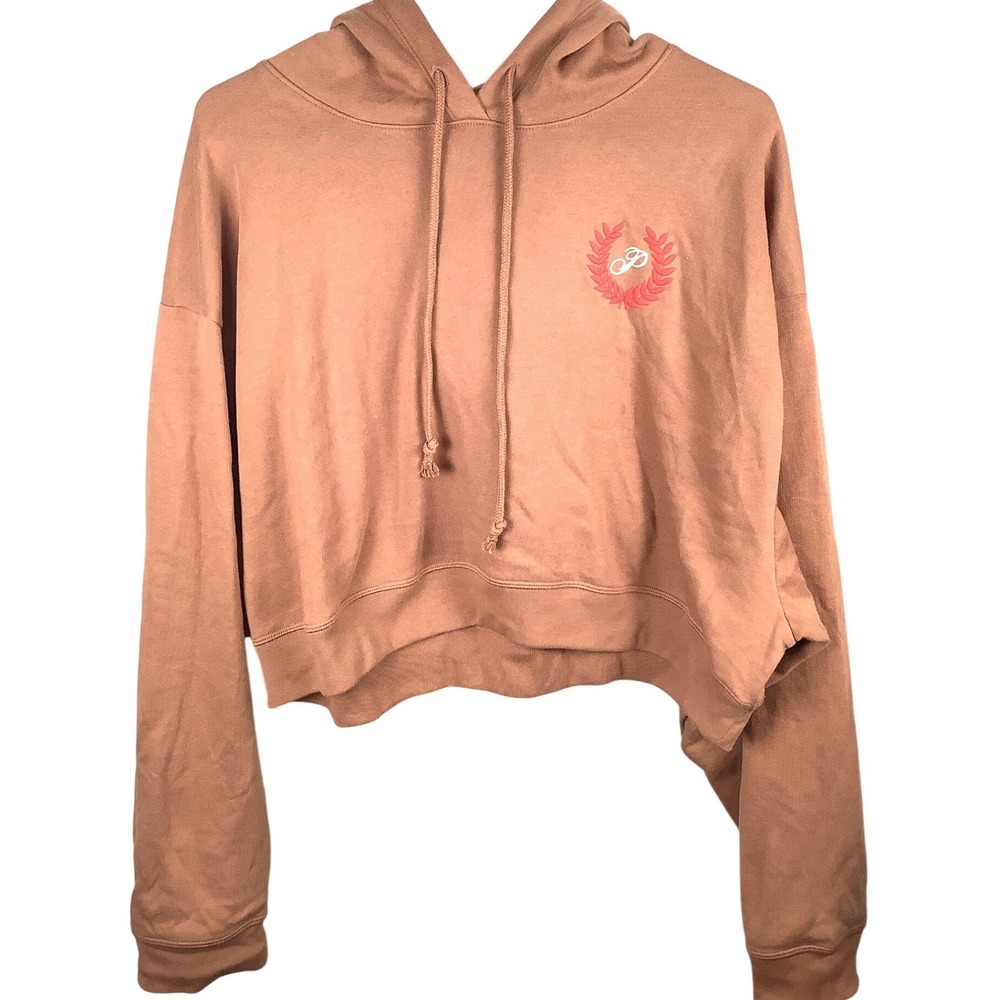 PINK Victoria's Secret Cropped Hoodie Terracotta Brown Embroidered Logo XL NEW